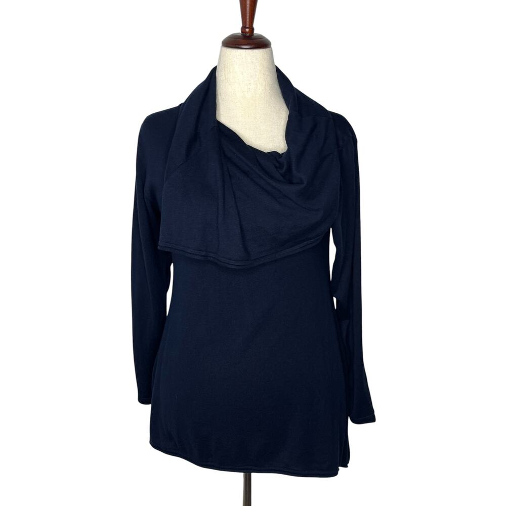 Planet Womens Top OS Blue Draped Asymmetric Pima Cotton Long Sleeve Lagenlook